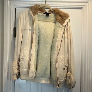 Marc Jacobs Cream Teddy Jacket with Faux-Fur Trim